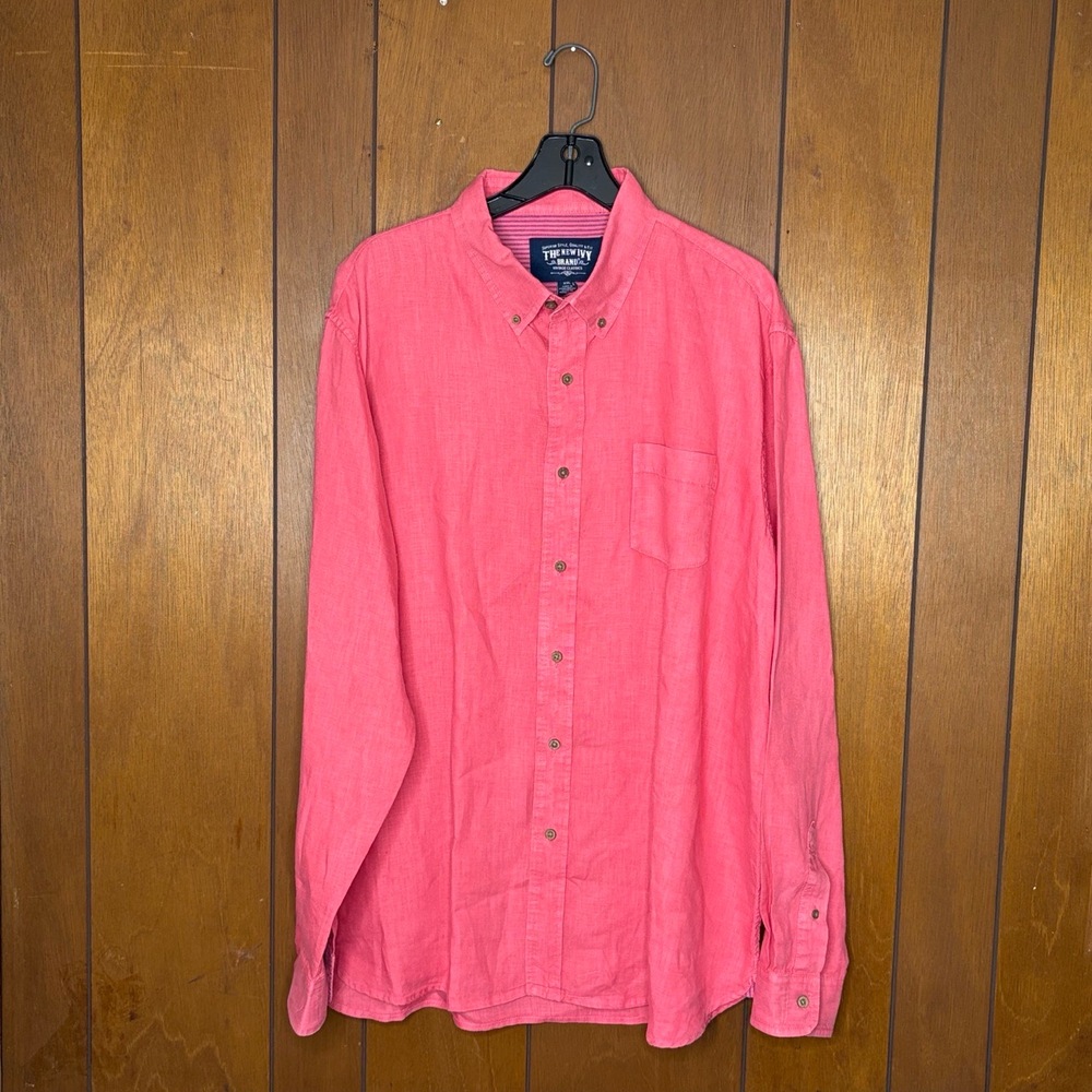 The New Ivy Shirt Mens XXL Coral‎ Linen Button Down Y2K Coastal Preppy Academia